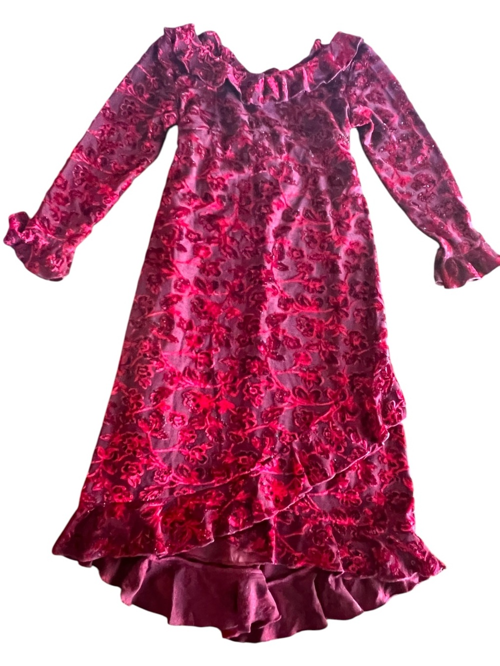 Vintage Jumpers Velvet Burnout Floral Dress Girls 8‎ Burgundy Ruffles Holiday